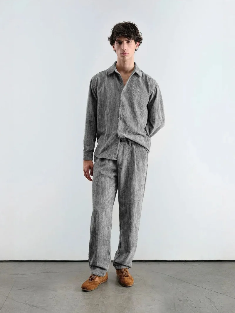 Giesto Grey GIESTO Men's Mid Waist Pleated Textured Pants for Men | Best Price UAE